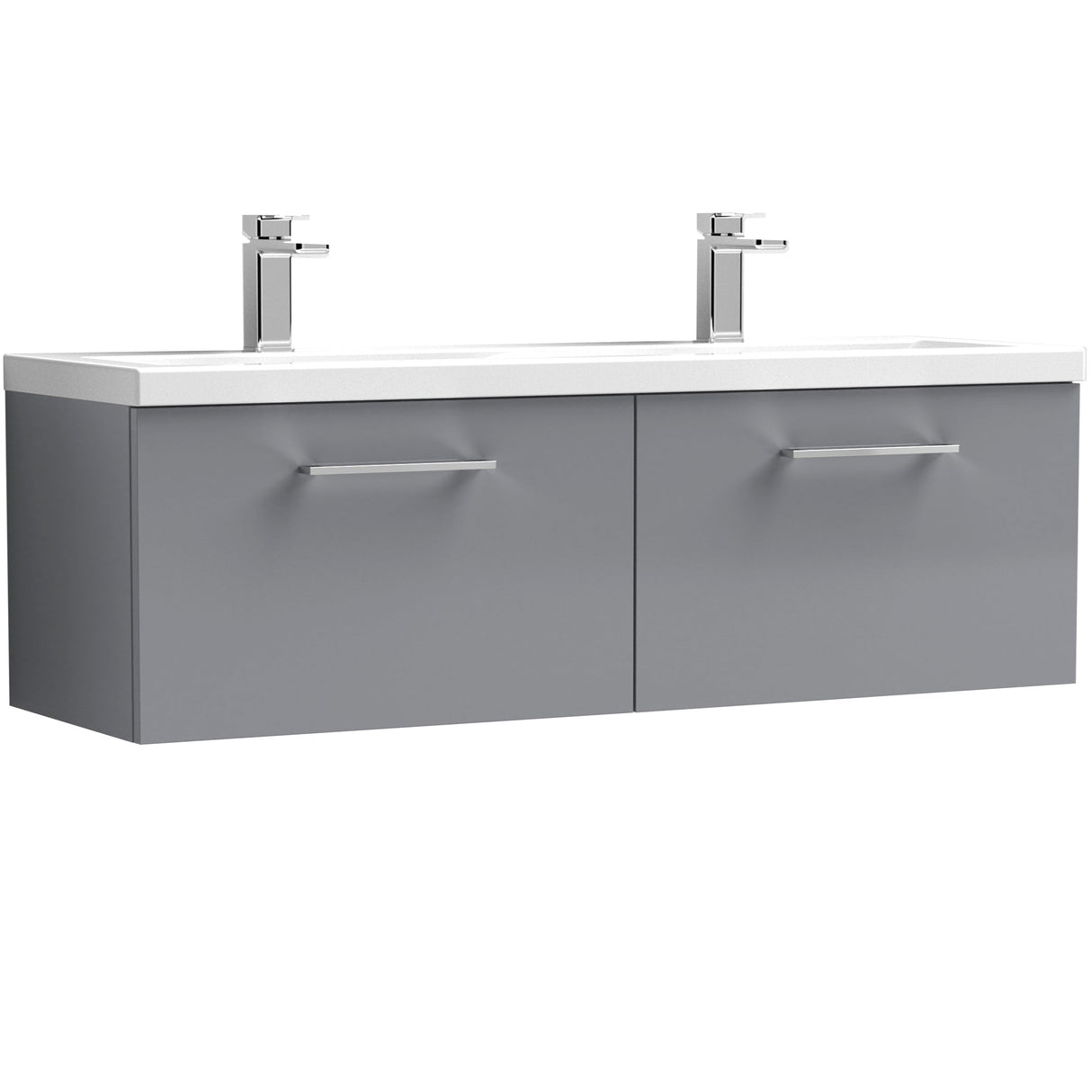 Nuie Arno 1200mm Wall Hung 2 Drawer Vanity Unit & Double Basin Satin Grey ARN2222F