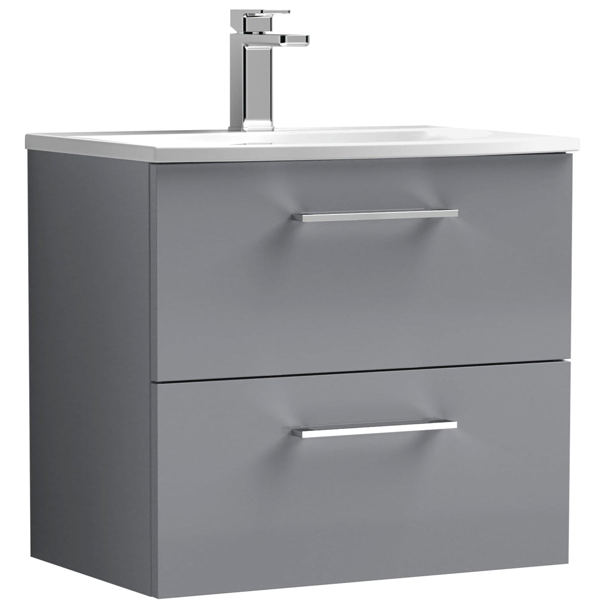 Nuie Arno 600mm Wall Hung 2 Drawer Vanity Unit & Basin Satin Grey ARN2224G