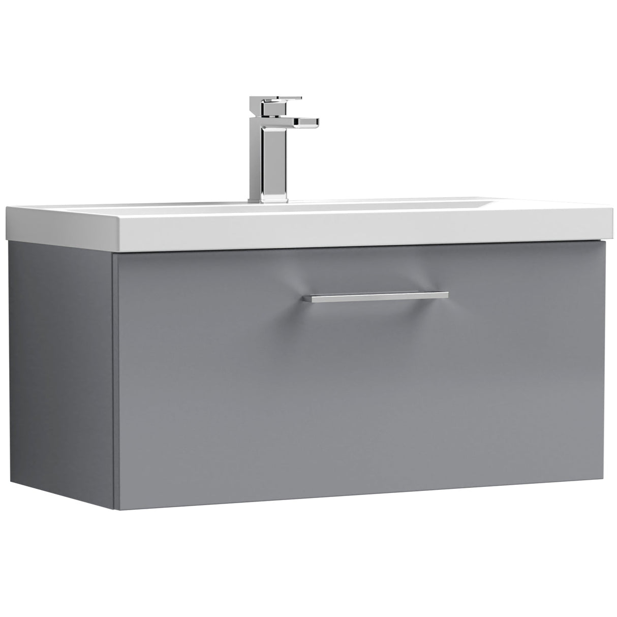 Nuie Arno 800mm Wall Hung 1 Drawer Vanity Unit & Basin Satin Grey ARN2225A