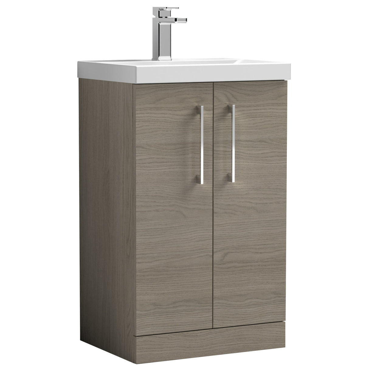 Nuie Arno 500mm Floor Standing 2 Door Vanity Unit & Mid-Edge Basin Solace Oak ARN2501A