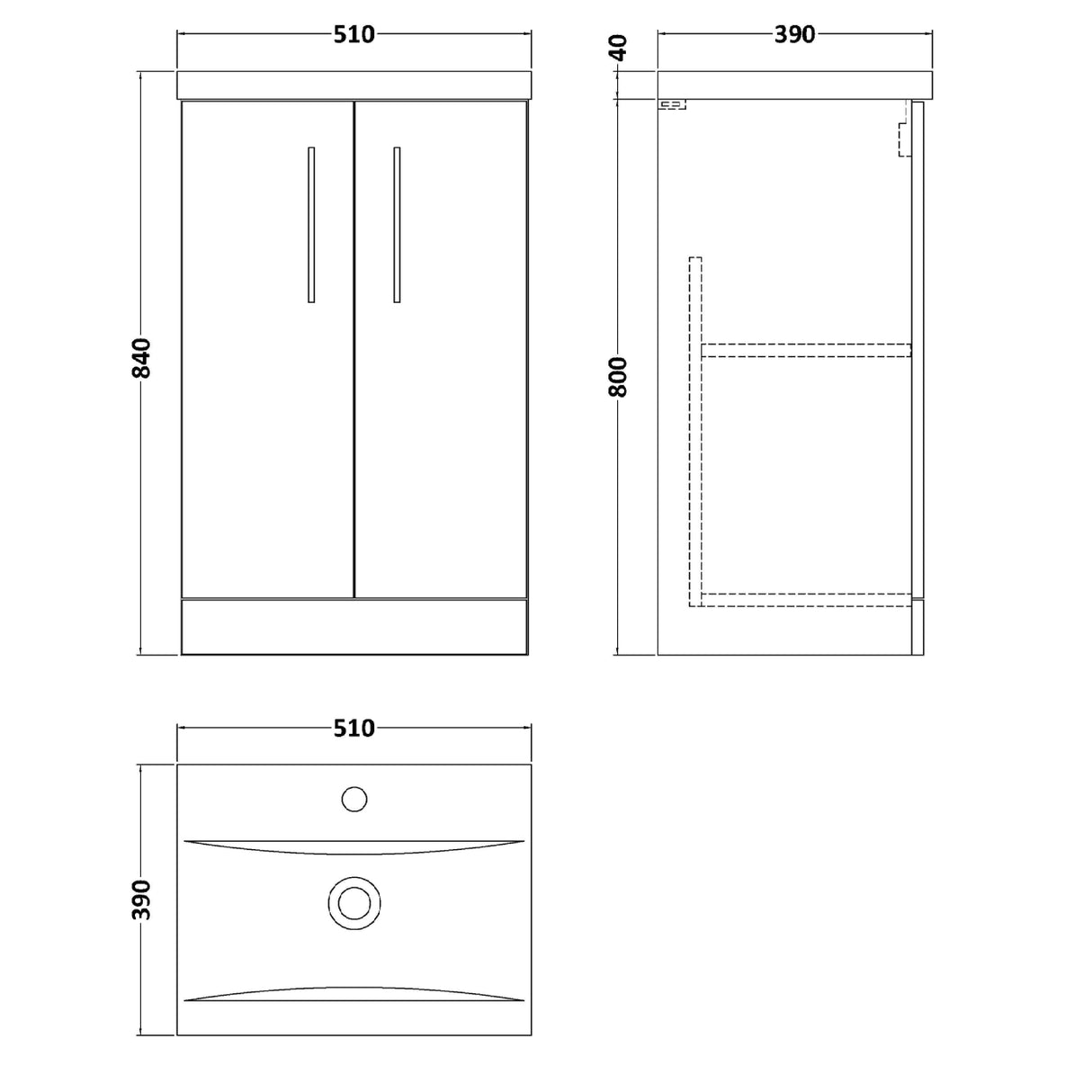 Nuie Arno 500mm Floor Standing 2 Door Vanity Unit & Mid-Edge Basin Solace Oak ARN2501A LD