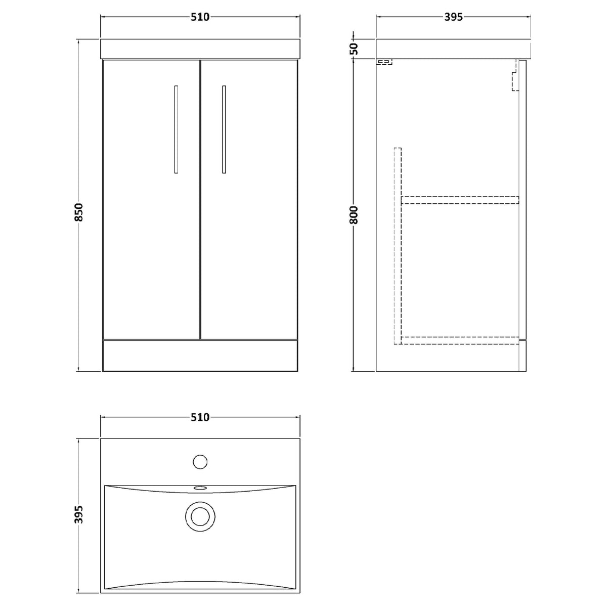 Nuie Arno 500mm Floor Standing 2 Door Vanity Unit & Basin Solace Oak ARN2501D LD