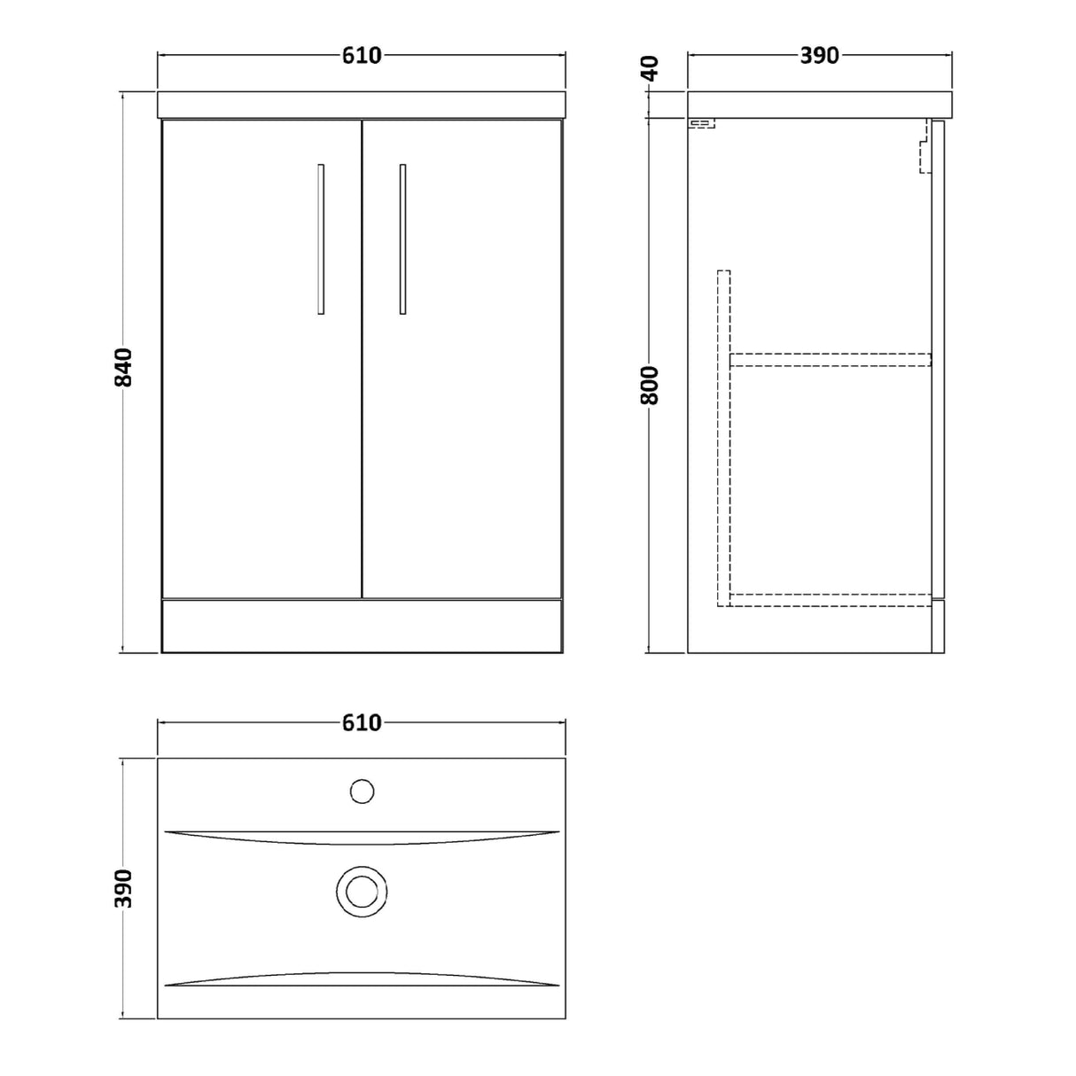 Nuie Arno 600mm Floor Standing 2 Door Vanity Unit & Basin Solace Oak ARN2503A LD