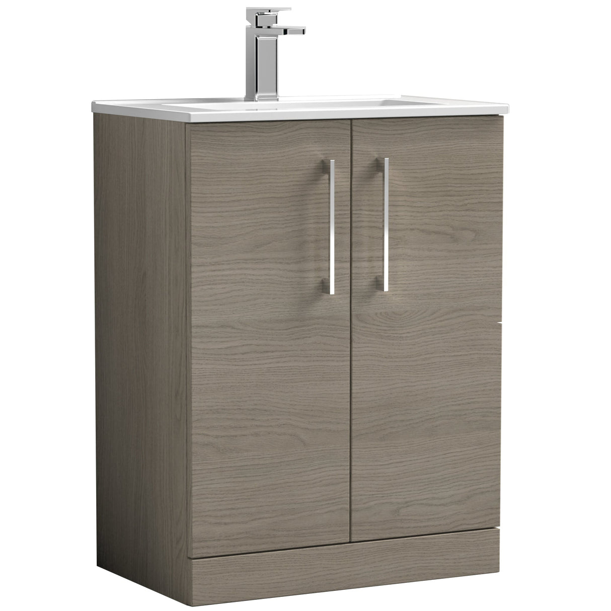 Nuie Arno 600mm Floor Standing 2 Door Vanity Unit & Basin Solace Oak ARN2503B