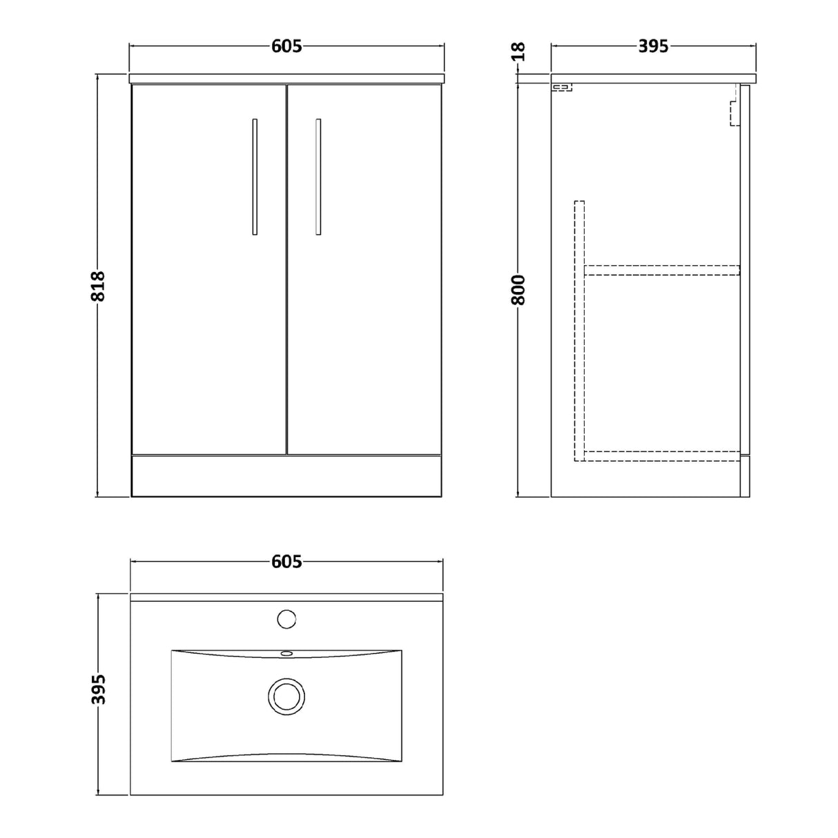 Nuie Arno 600mm Floor Standing 2 Door Vanity Unit & Basin Solace Oak ARN2503B LD