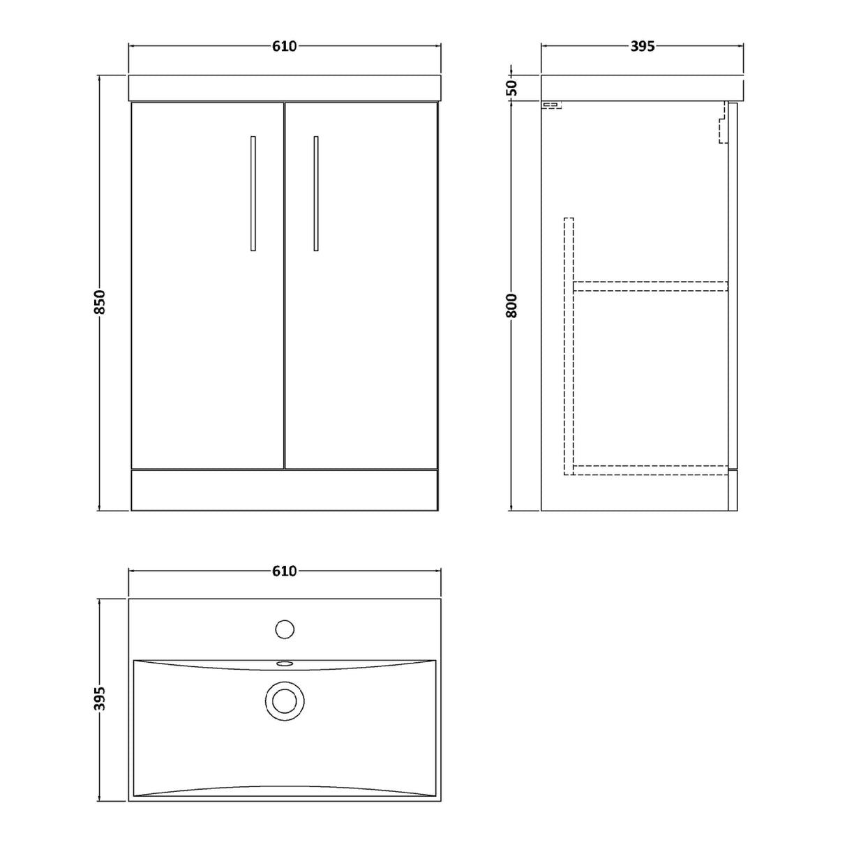Nuie Arno 600mm Floor Standing 2 Door Vanity Unit & Basin Solace Oak ARN2503D LD