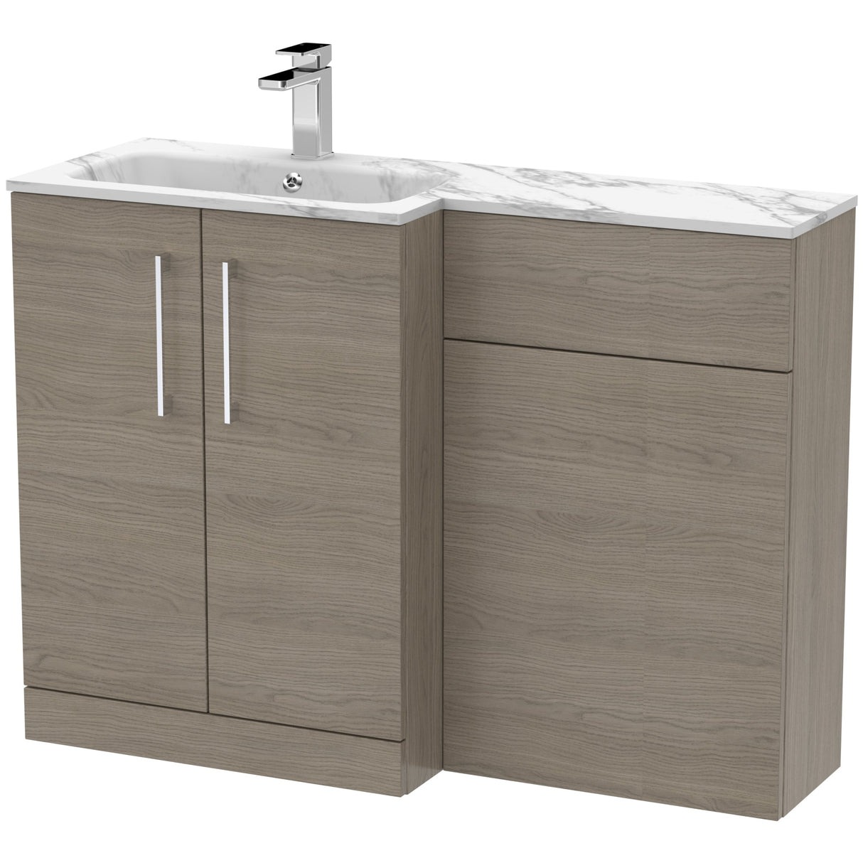 Nuie Arno Toilet & Basin Suite W1100mm - 2 Door Vanity Unit & Marble Stone Basin Solace Oak ARN2513L