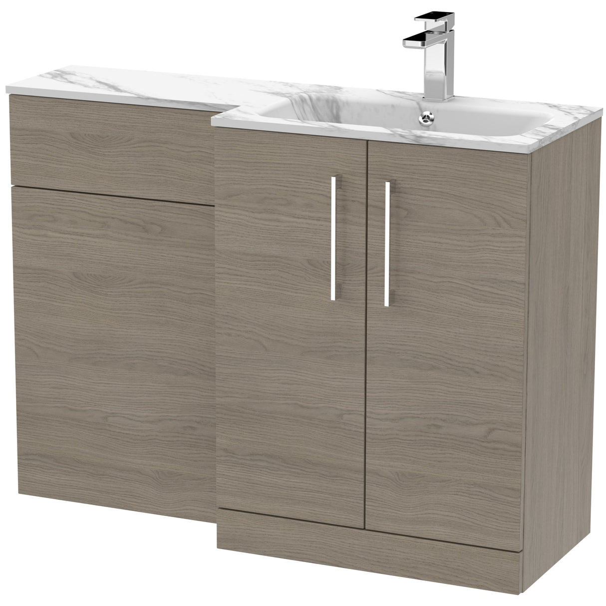 Nuie Arno Toilet & Basin Suite W1100mm - 2 Door Vanity Unit & Marble Stone Basin Solace Oak ARN2513R