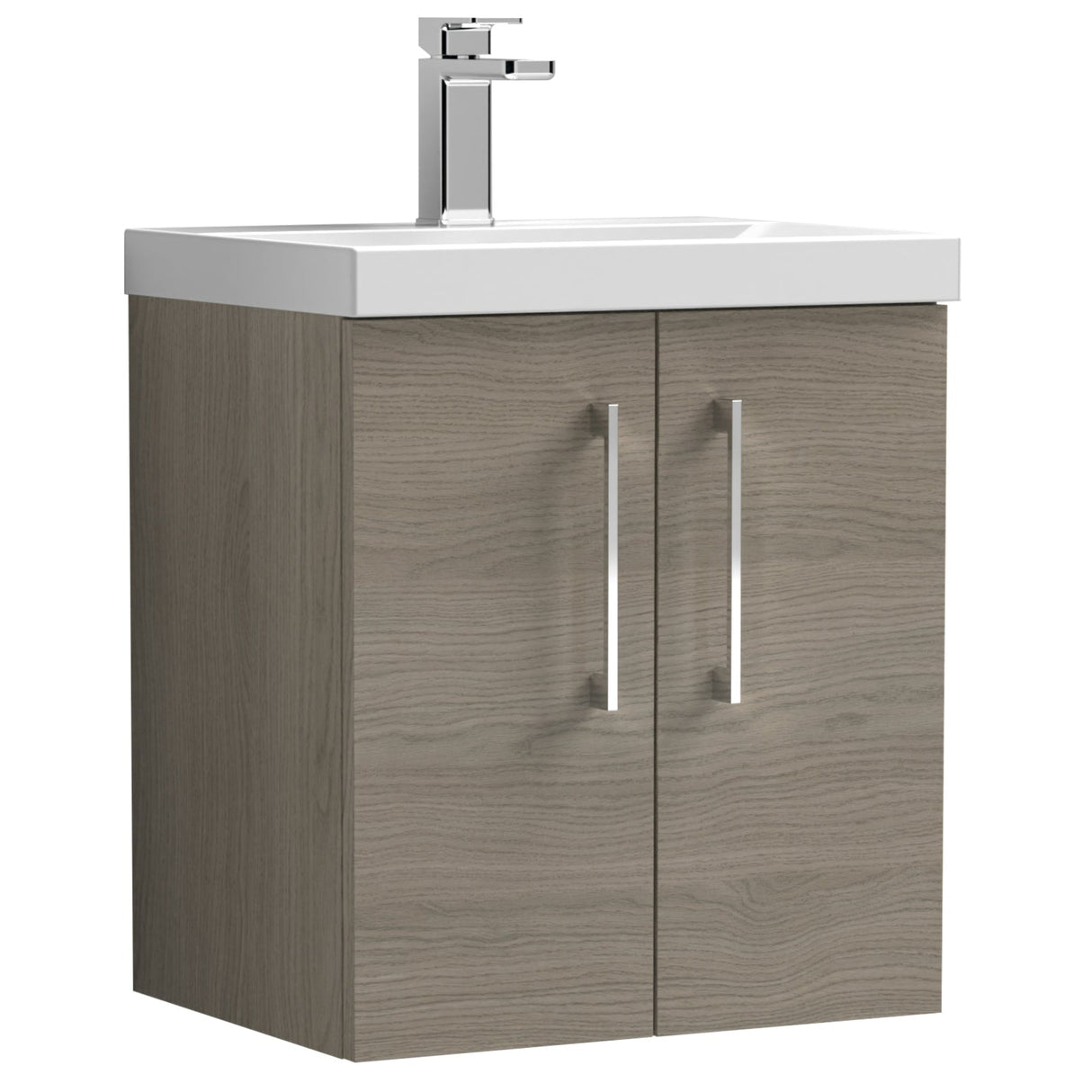 Nuie Arno 500mm Wall Hung 2 Door Vanity Unit & Basin Solace Oak ARN2521A