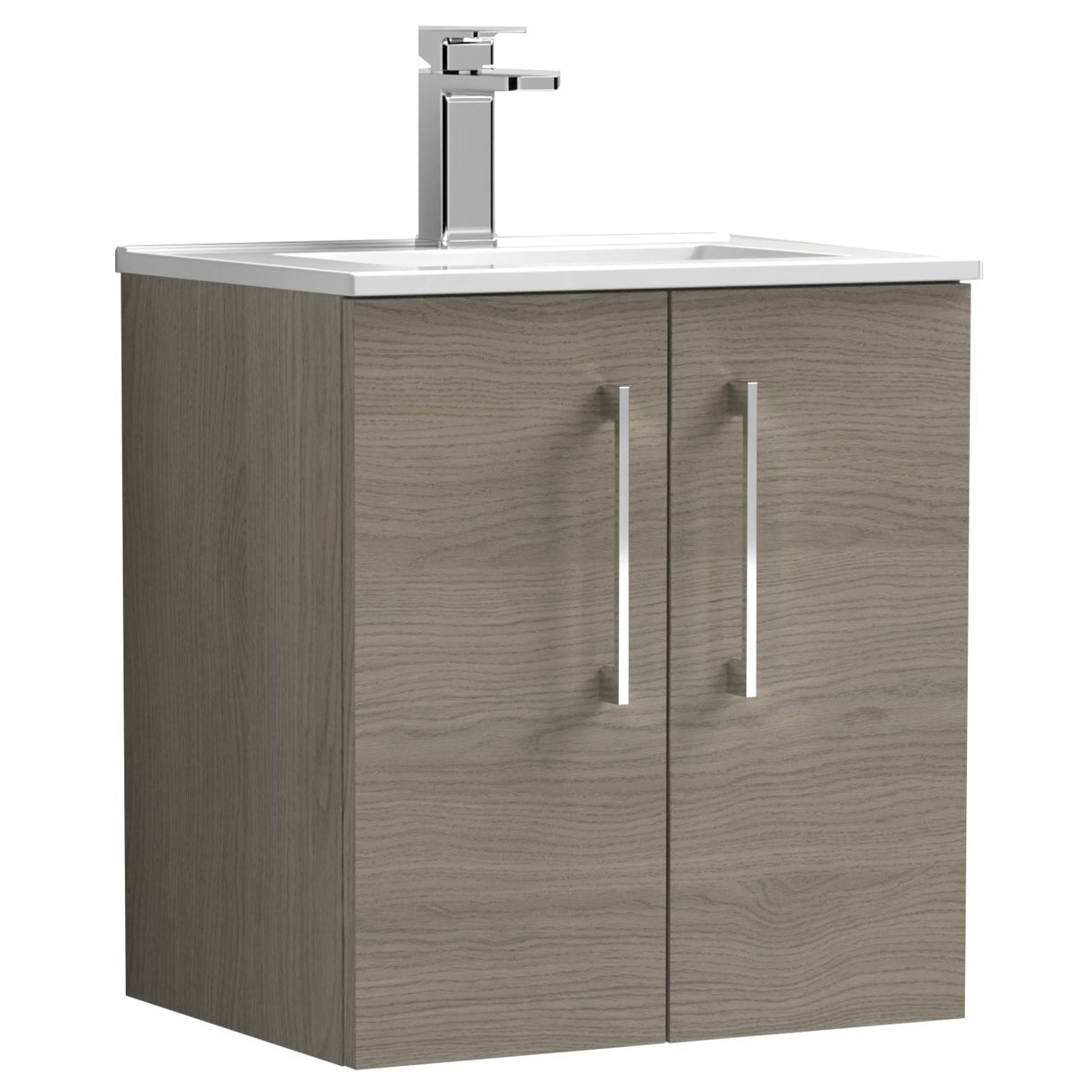 Nuie Arno 500mm Wall Hung 2 Door Vanity Unit & Basin Solace Oak ARN2521B