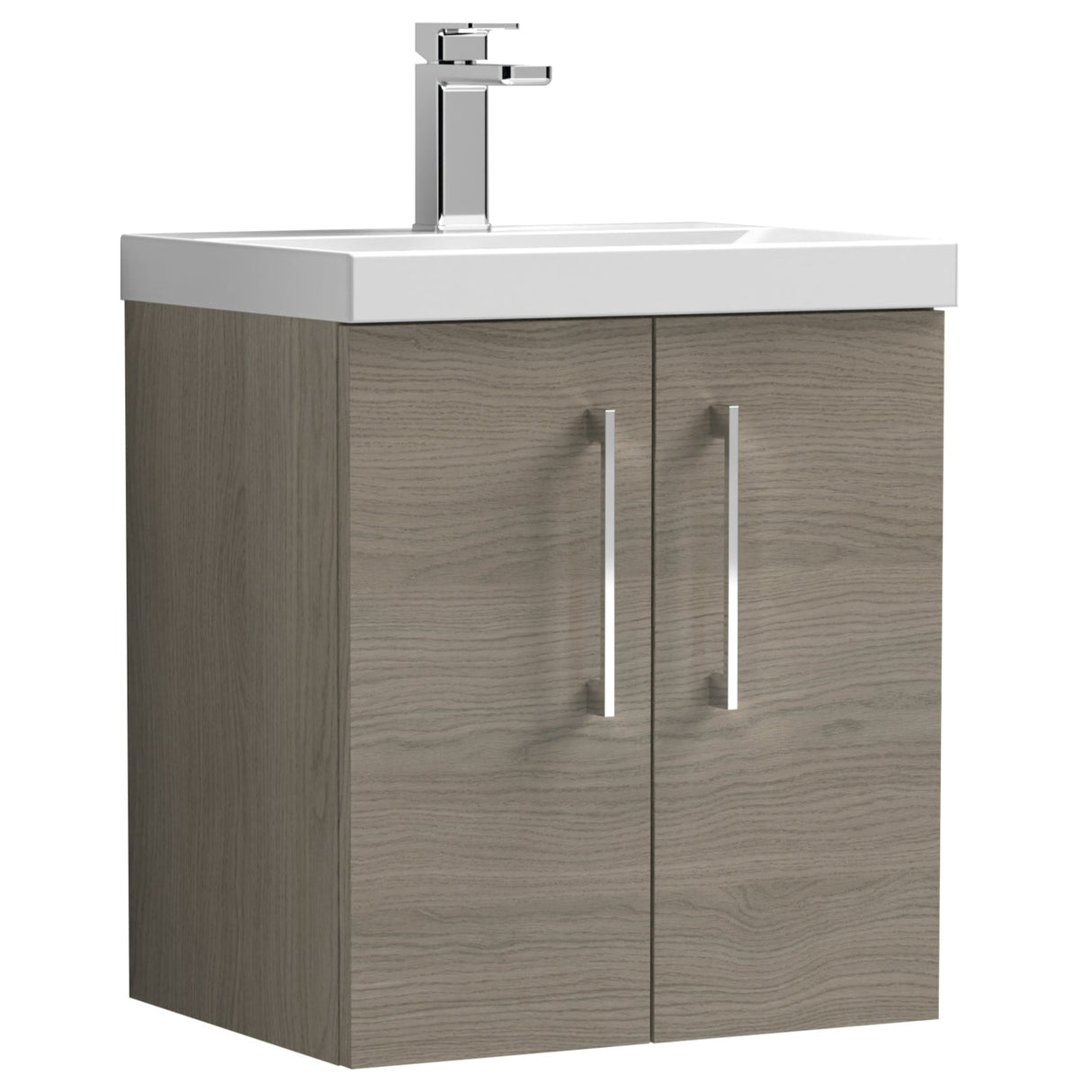 Nuie Arno 500mm Wall Hung 2 Door Vanity Unit & Basin Solace Oak ARN2521D