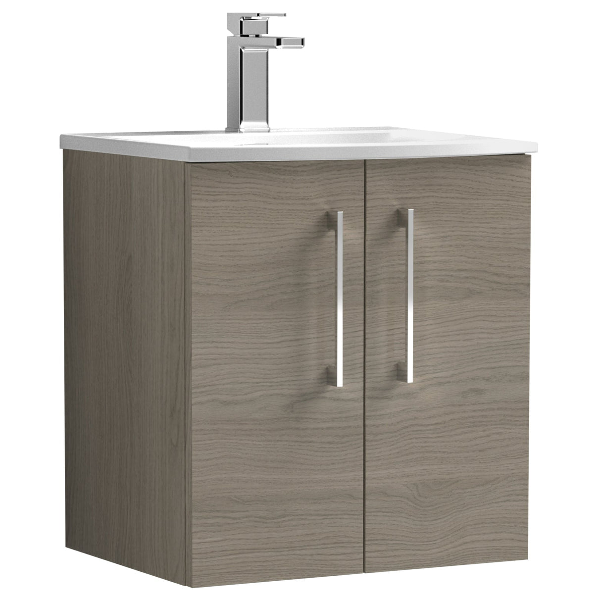 Nuie Arno 500mm Wall Hung 2 Door Vanity Unit & Basin Solace Oak ARN2521G