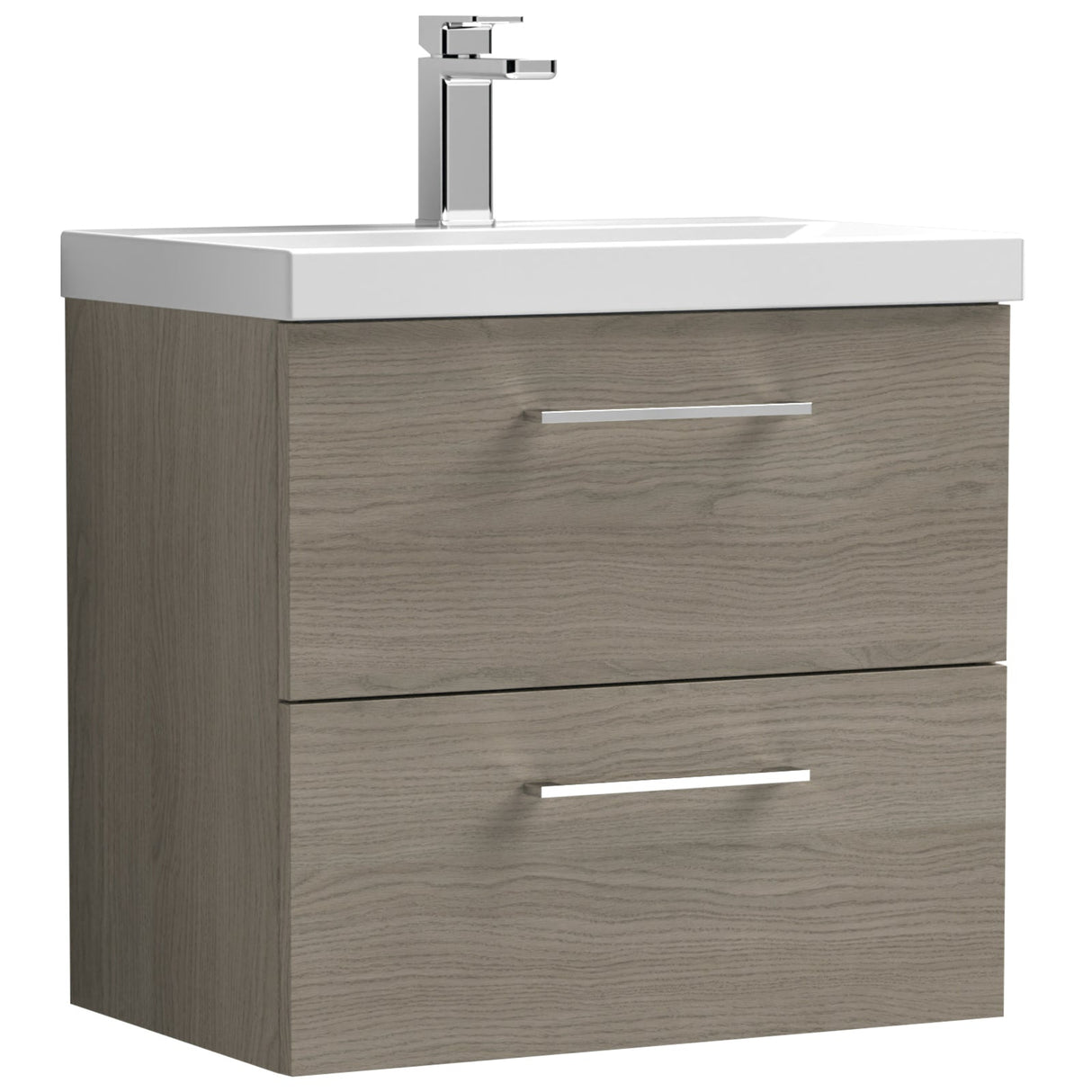 Nuie Arno 600mm Wall Hung 2 Drawer Vanity Unit & Basin Solace Oak ARN2524A