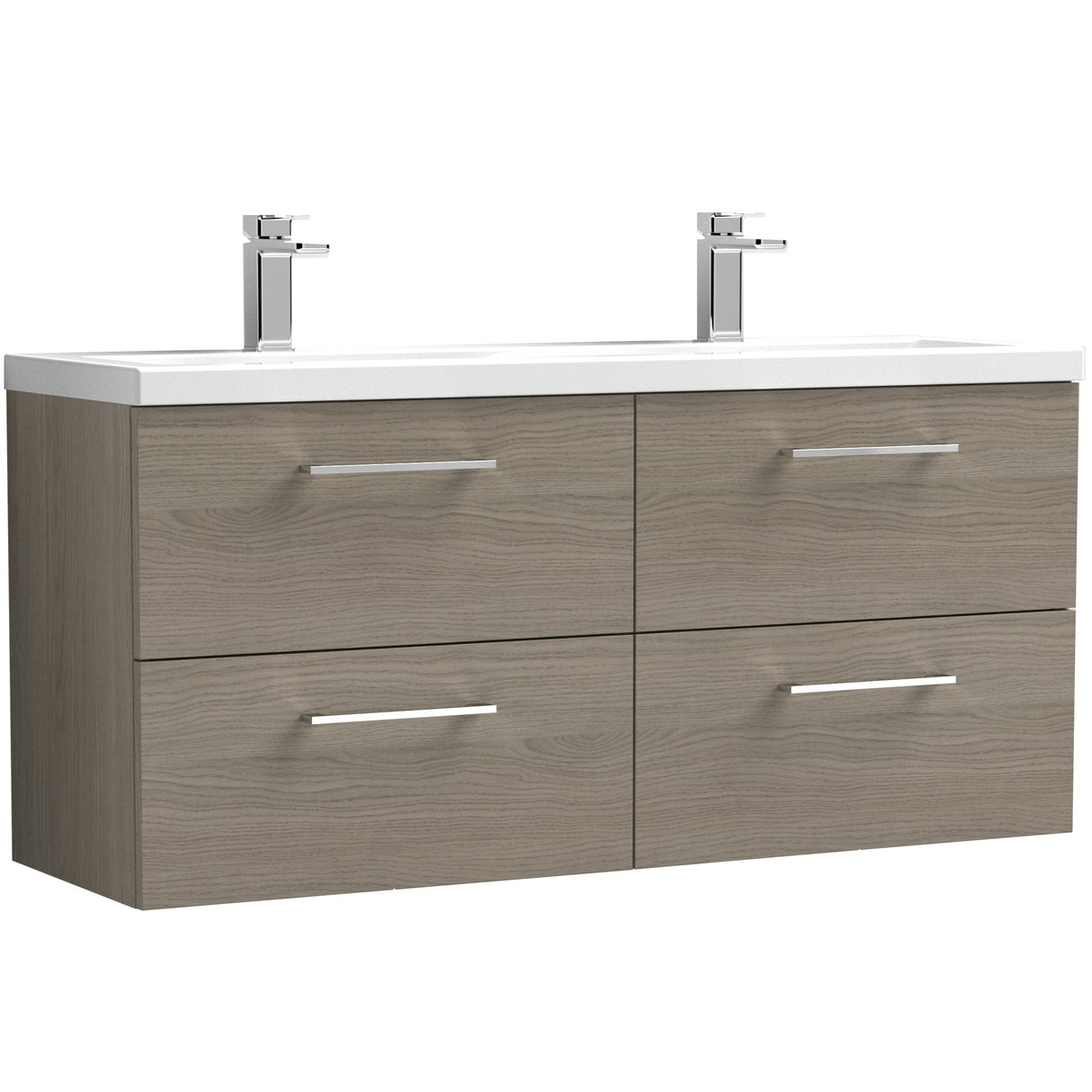 Nuie Arno 1200mm Wall Hung 4 Drawer Vanity Unit & Double Basin Solace Oak ARN2524F