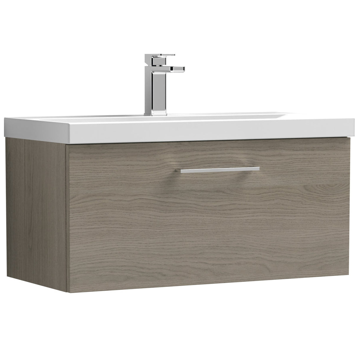 Nuie Arno 800mm Wall Hung 1 Drawer Vanity Unit & Basin Solace Oak ARN2525A