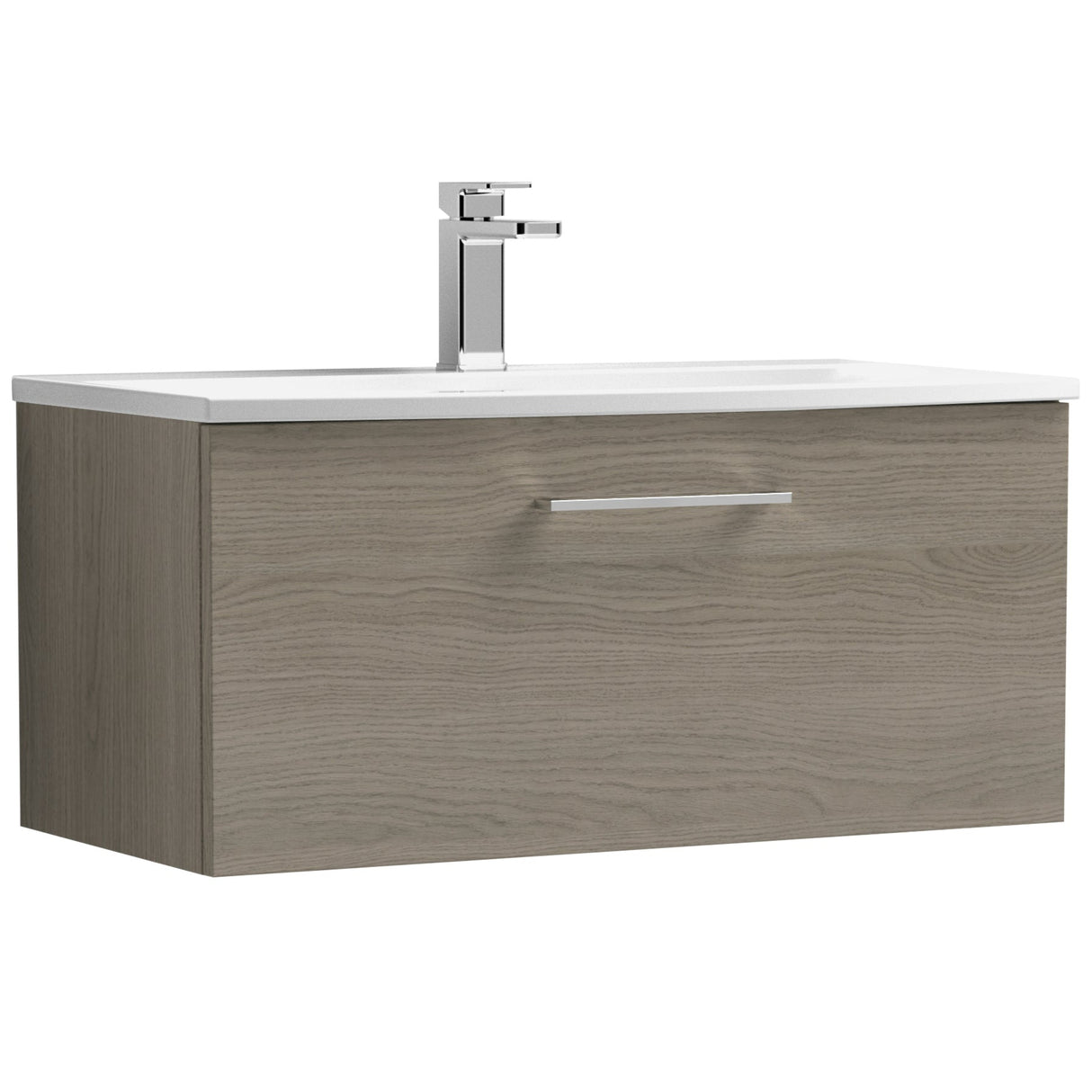 Nuie Arno 800mm Wall Hung 1 Drawer Vanity Unit & Basin Solace Oak ARN2525G
