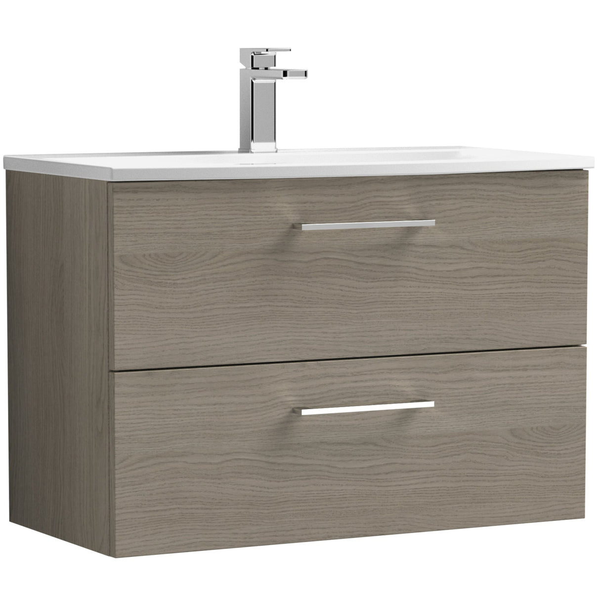 Nuie Arno 800mm Wall Hung 2 Drawer Vanity Unit & Basin Solace Oak ARN2526G
