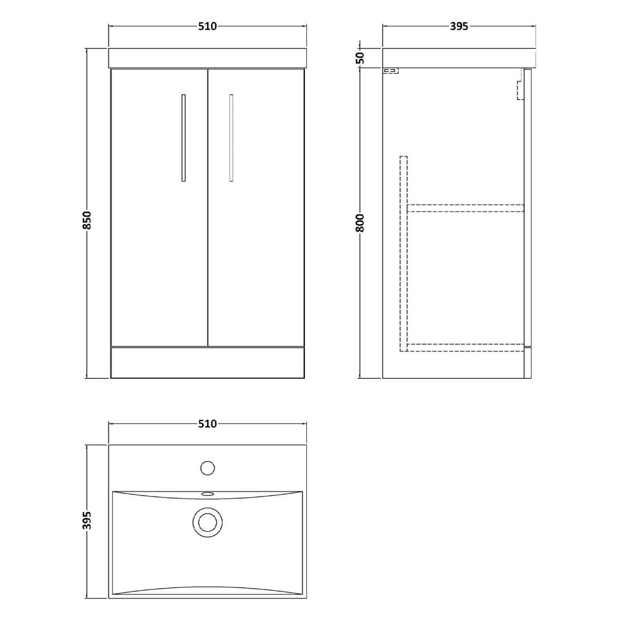 Nuie Arno 500mm Floor Standing 2 Door Vanity Unit & Basin Midnight Blue ARN2901D LD
