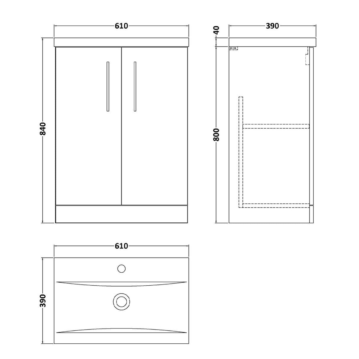 Nuie Arno 600mm Floor Standing 2 Door Vanity Unit & Basin Midnight Blue ARN2903A LD
