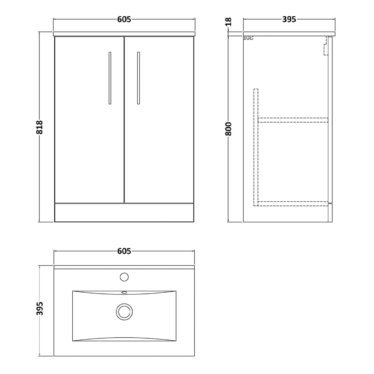Nuie Arno 600mm Floor Standing 2 Door Vanity Unit & Basin Midnight Blue ARN2903B LD