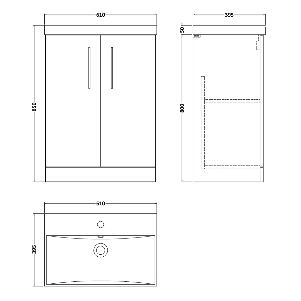 Nuie Arno 600mm Floor Standing 2 Door Vanity Unit & Basin Midnight Blue ARN2903D LD