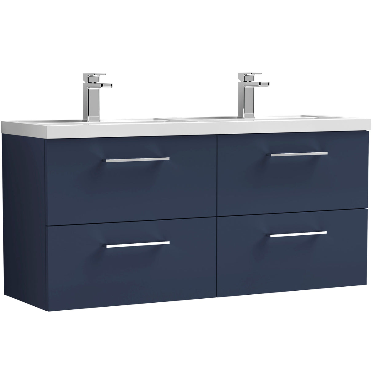 Nuie Arno 1200mm Wall Hung 4 Drawer Vanity Unit & Double Basin Midnight Blue ARN2924C