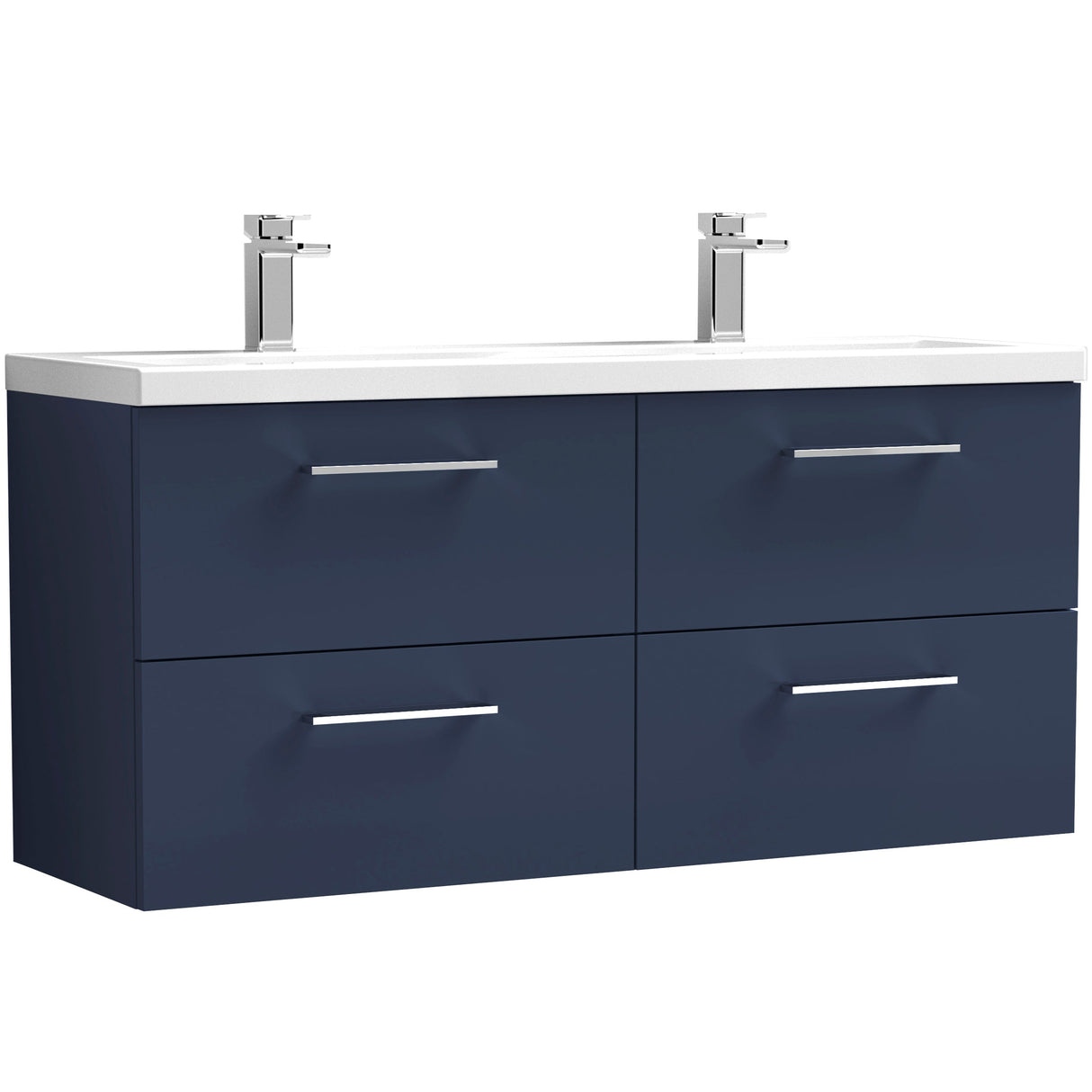 Nuie Arno 1200mm Wall Hung 4 Drawer Vanity Unit & Double Basin Midnight Blue ARN2924F