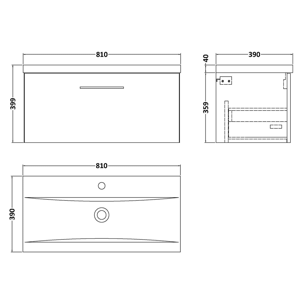 Nuie Arno 800mm Wall Hung 1 Drawer Vanity Unit & Basin Midnight Blue ARN2925A LD