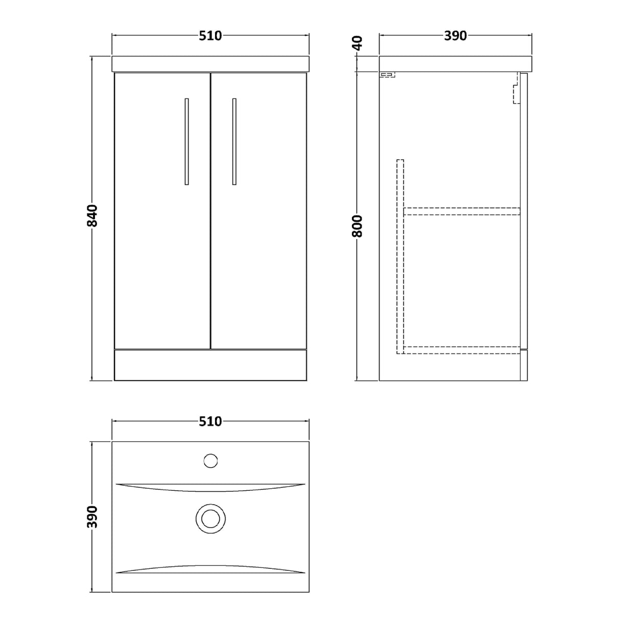 Nuie Arno 500mm Floor Standing 2 Door Vanity Unit & Mid-Edge Basin Bleached Oak ARN3001A LD