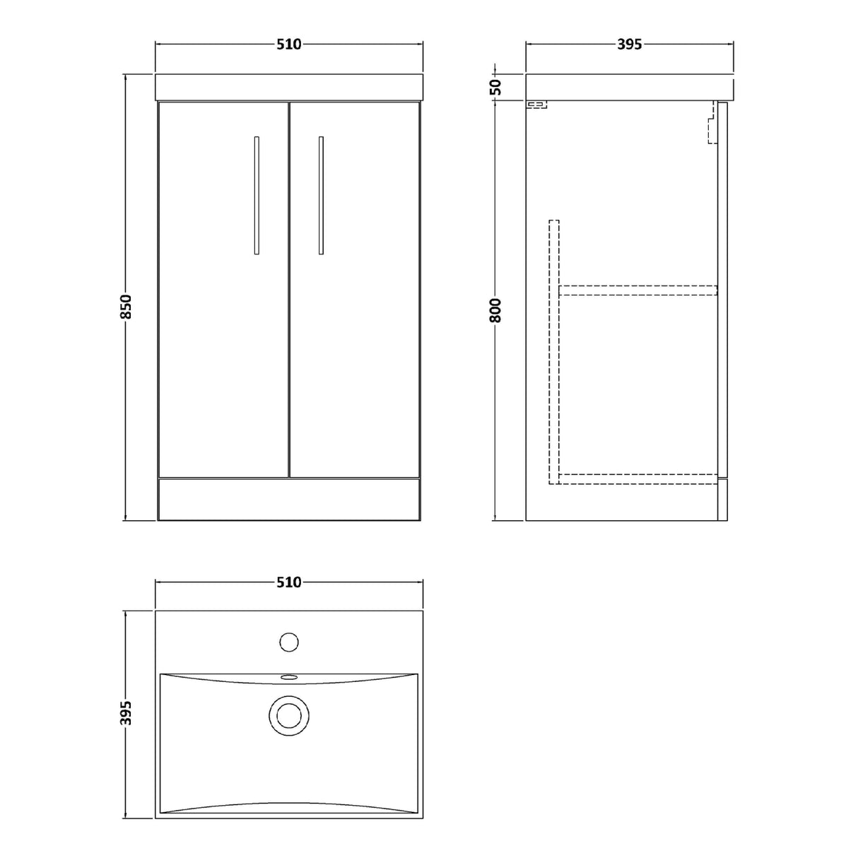 Nuie Arno 500mm Floor Standing 2 Door Vanity Unit & Basin Bleached Oak ARN3001D LD