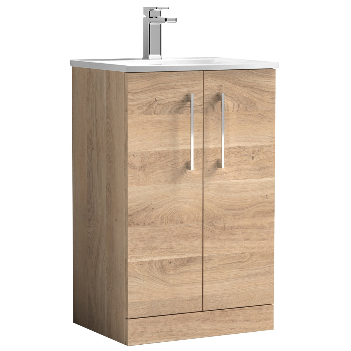Nuie Arno 500mm Floor Standing 2 Door Vanity Unit & Basin Bleached Oak ARN3001G