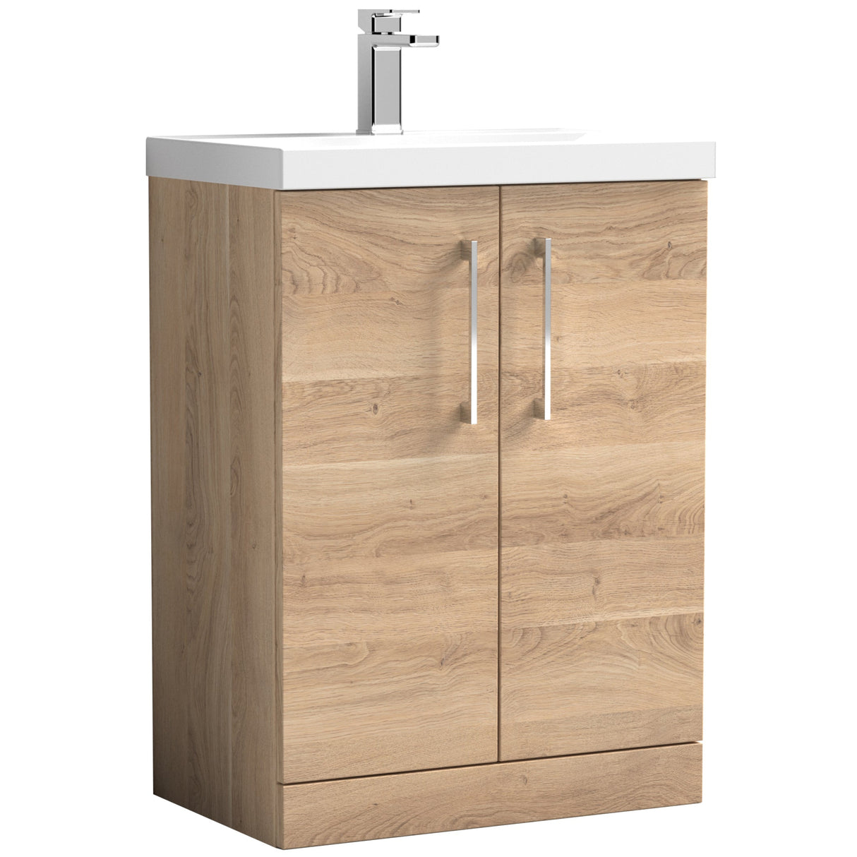 Nuie Arno 600mm Floor Standing 2 Door Vanity Unit & Basin Bleached Oak ARN3003A