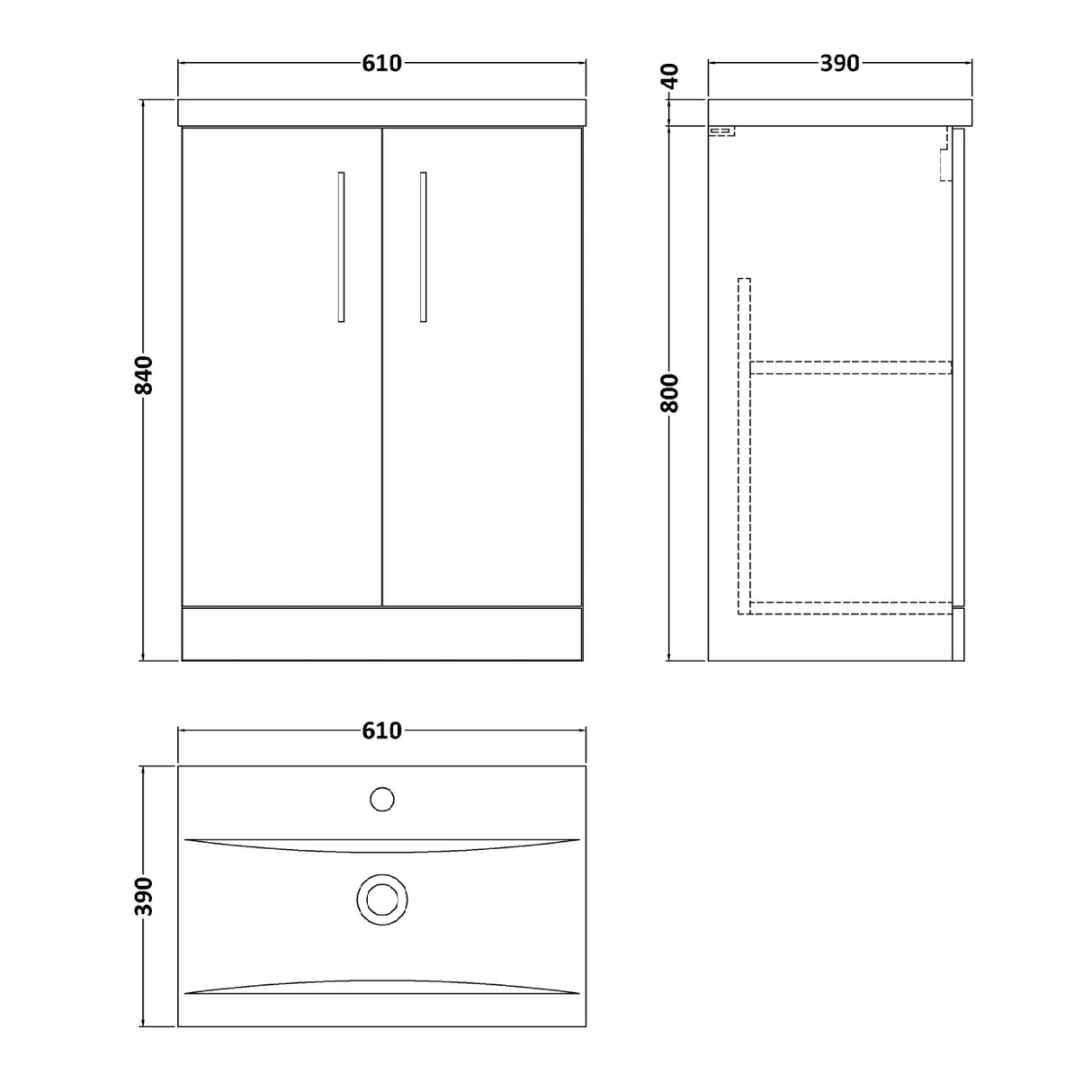 Nuie Arno 600mm Floor Standing 2 Door Vanity Unit & Basin Bleached Oak ARN3003A LD