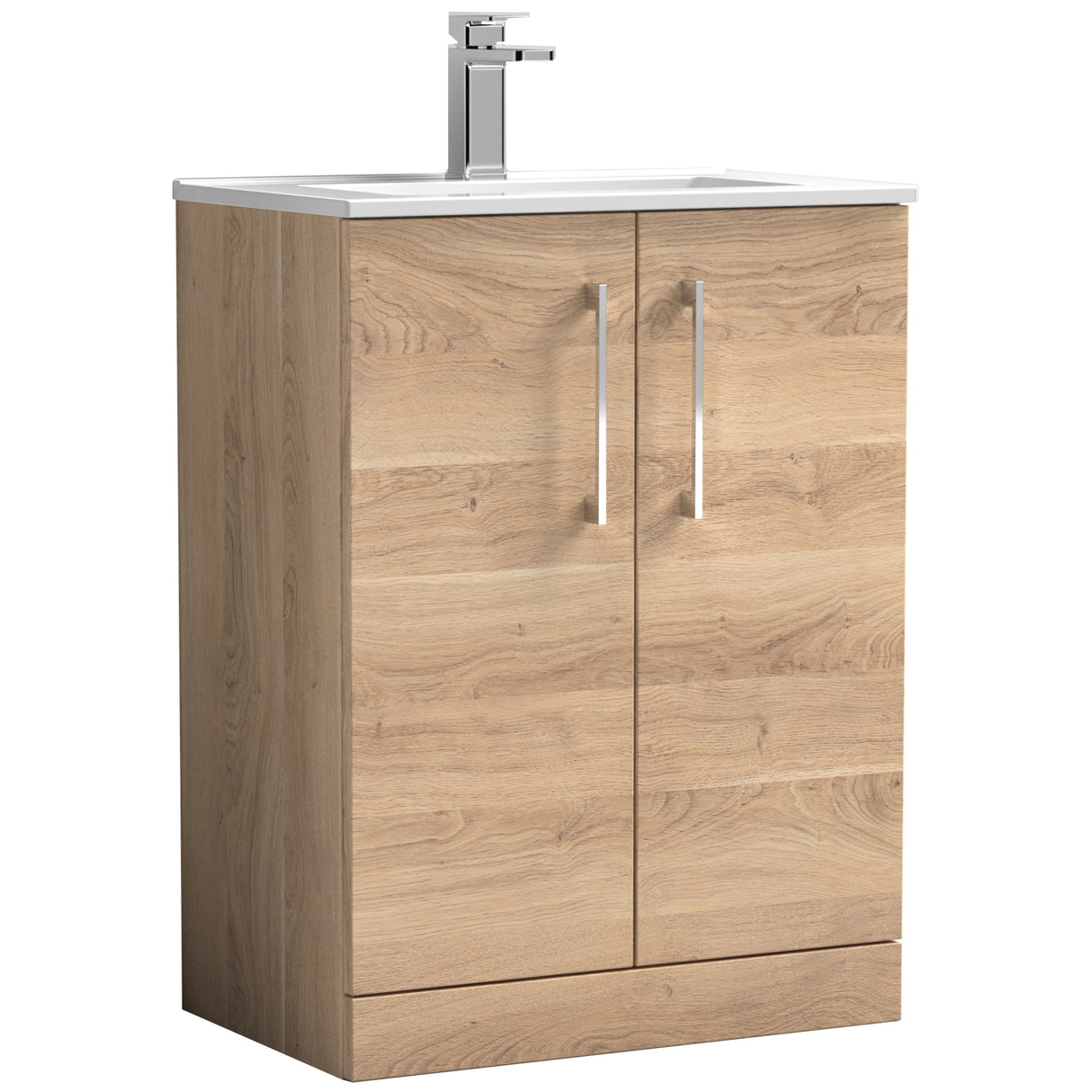 Nuie Arno 600mm Floor Standing 2 Door Vanity Unit & Basin Bleached Oak ARN3003B