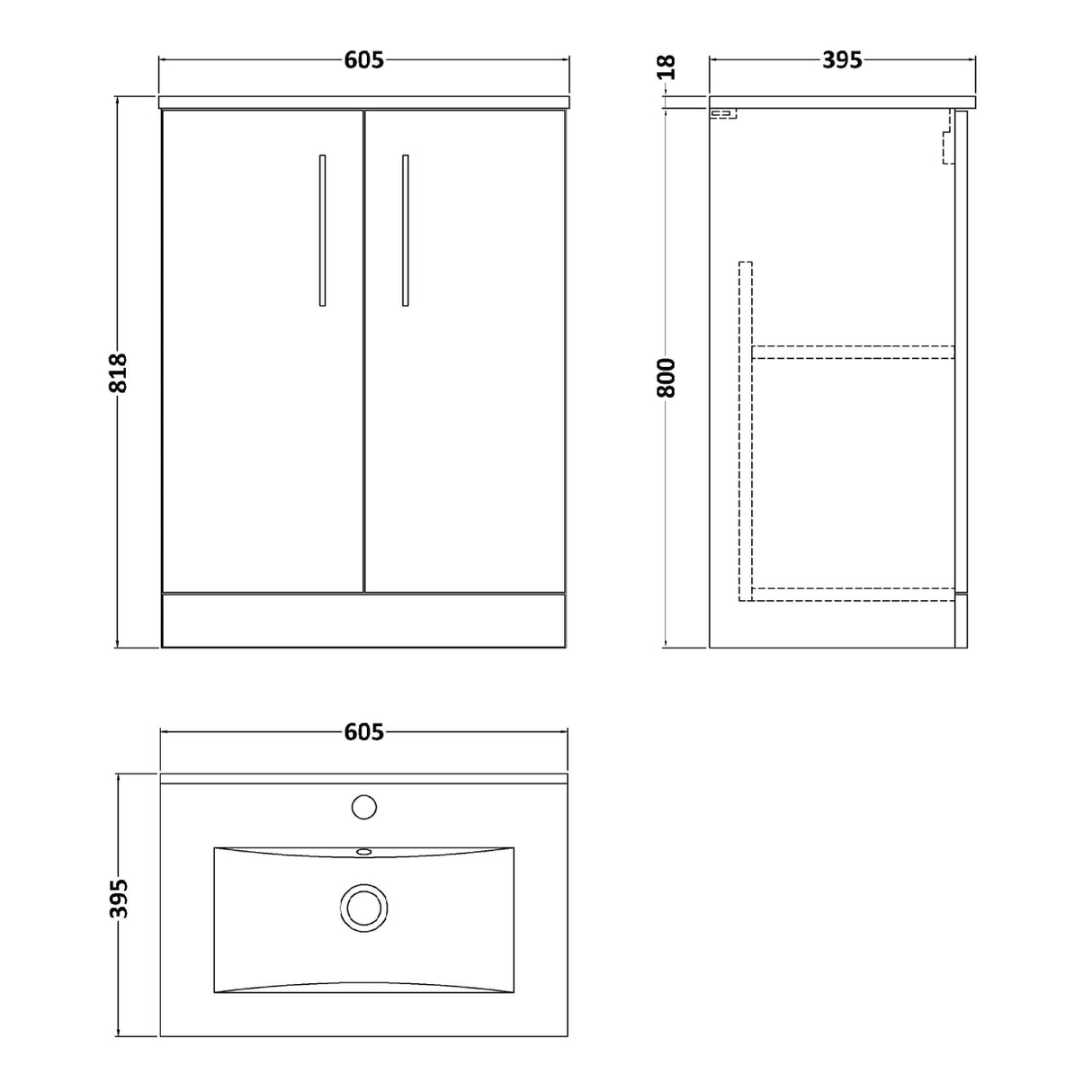 Nuie Arno 600mm Floor Standing 2 Door Vanity Unit & Basin Bleached Oak ARN3003B LD