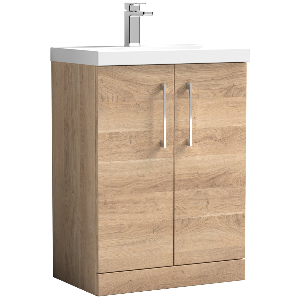 Nuie Arno 600mm Floor Standing 2 Door Vanity Unit & Basin Bleached Oak ARN3003D