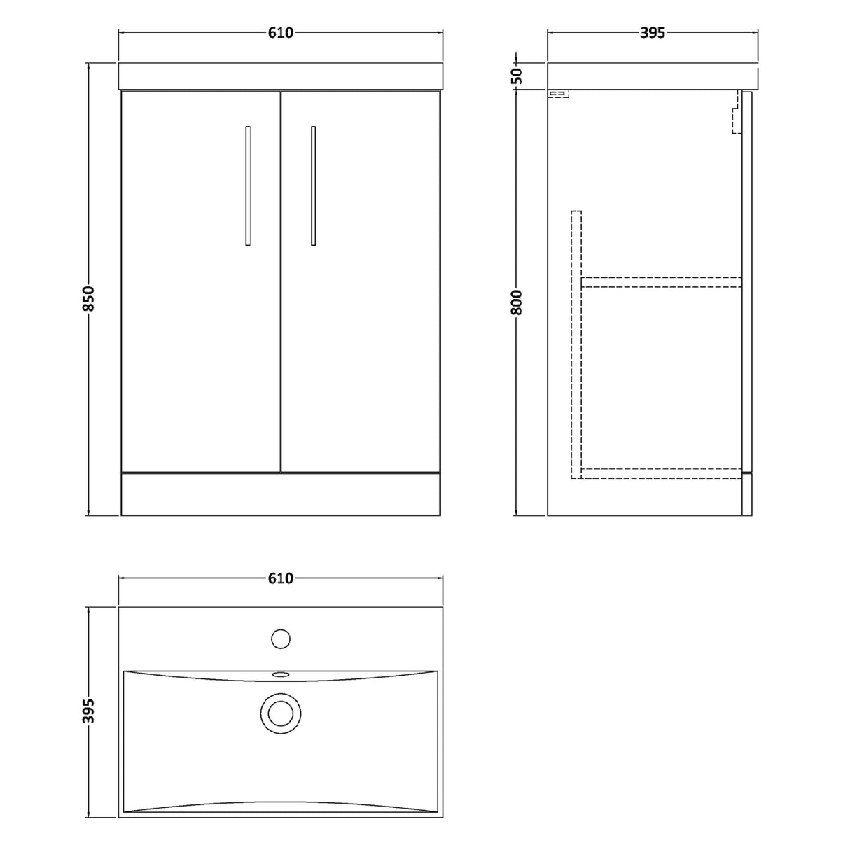 Nuie Arno 600mm Floor Standing 2 Door Vanity Unit & Basin Bleached Oak ARN3003D LD