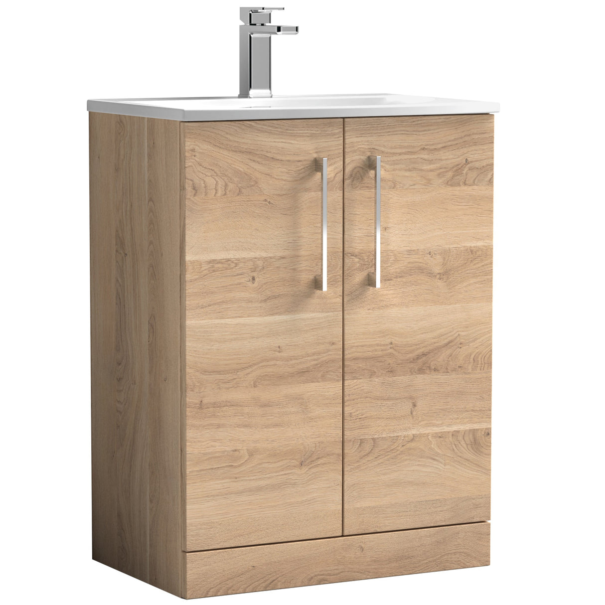 Nuie Arno 600mm Floor Standing 2 Door Vanity Unit & Basin Bleached Oak ARN3003G