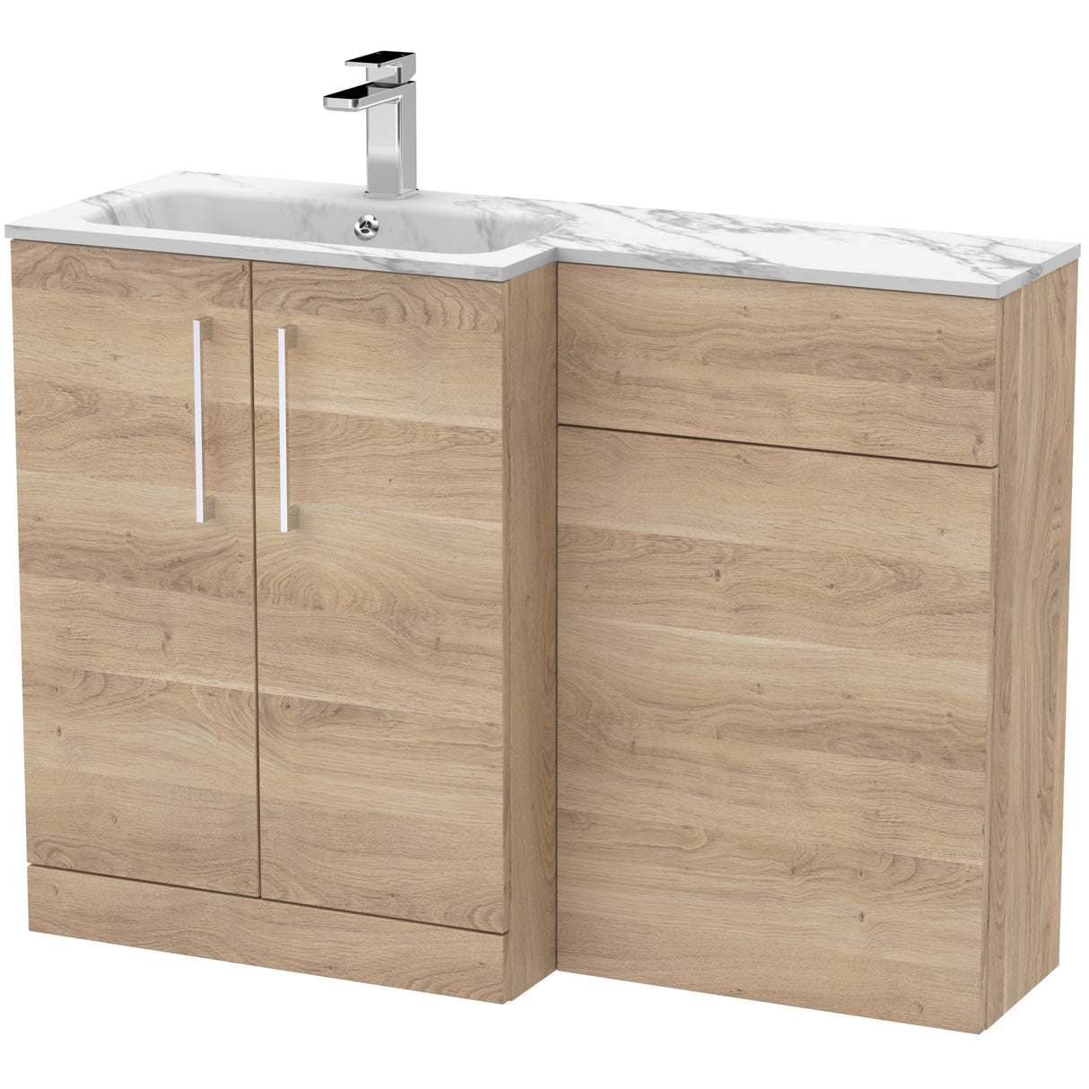 Nuie Arno Toilet & Basin Suite W1100mm - 2 Door Vanity Unit & Marble Stone Basin Bleached Oak ARN3013L