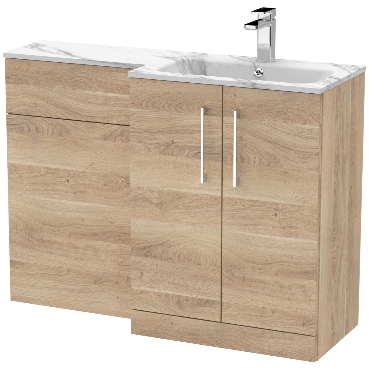 Nuie Arno Toilet & Basin Suite W1100mm - 2 Door Vanity Unit & Marble Stone Basin Bleached Oak ARN3013R