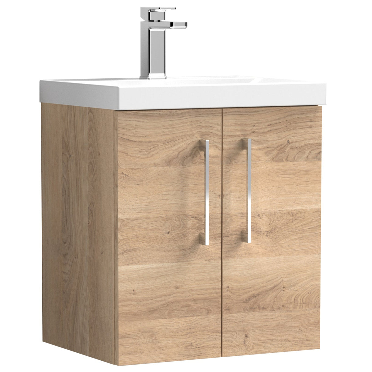 Nuie Arno 500mm Wall Hung 2 Door Vanity Unit & Basin Bleached Oak ARN3021A
