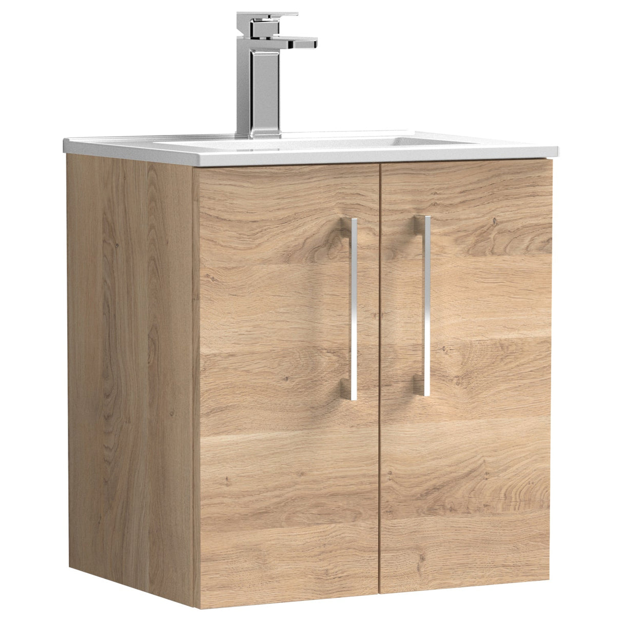 Nuie Arno 500mm Wall Hung 2 Door Vanity Unit & Basin Bleached Oak ARN3021B