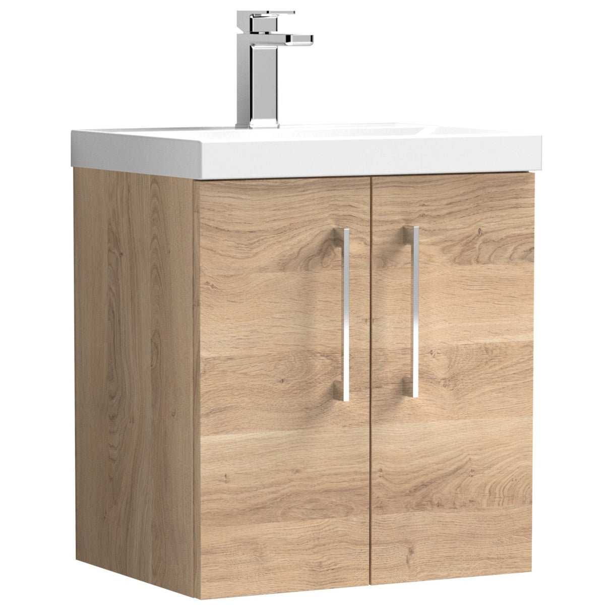Nuie Arno 500mm Wall Hung 2 Door Vanity Unit & Basin Bleached Oak ARN3021D