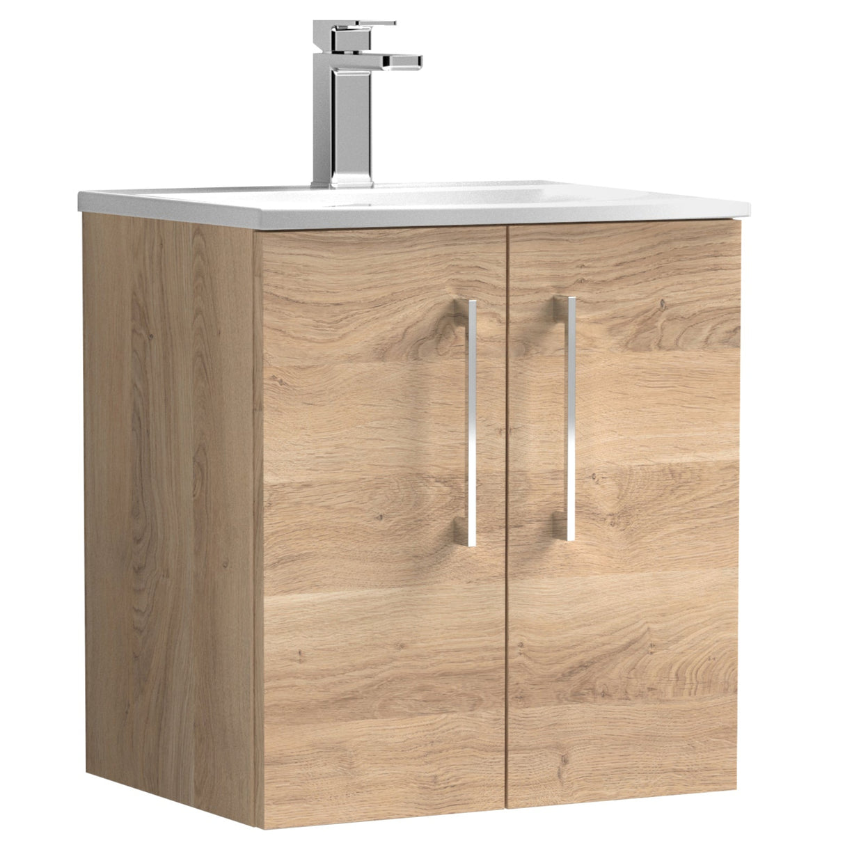 Nuie Arno 500mm Wall Hung 2 Door Vanity Unit & Basin Bleached Oak ARN3021G