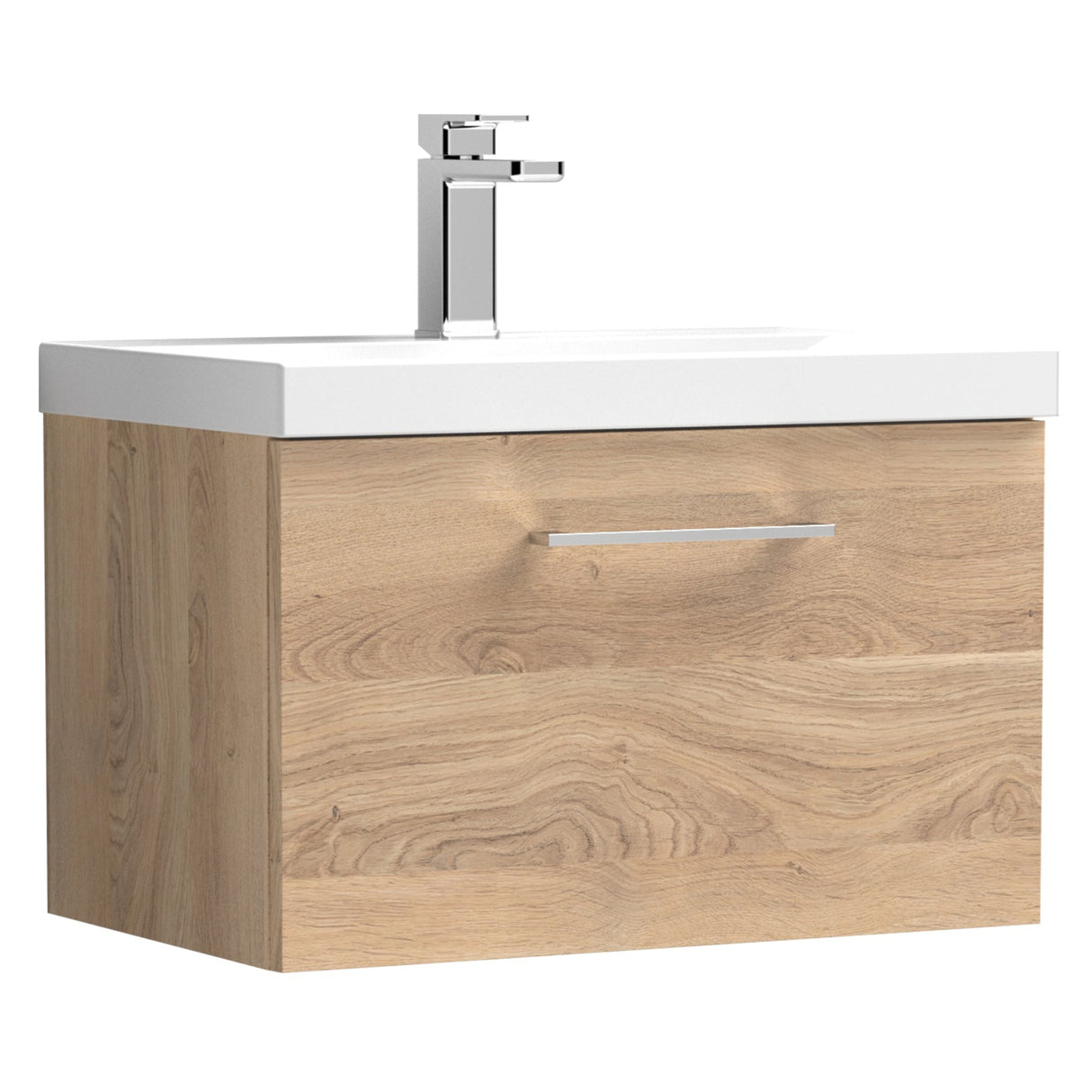 Nuie Arno 600mm Wall Hung 1 Drawer Vanity Unit & Basin Bleached Oak ARN3022D