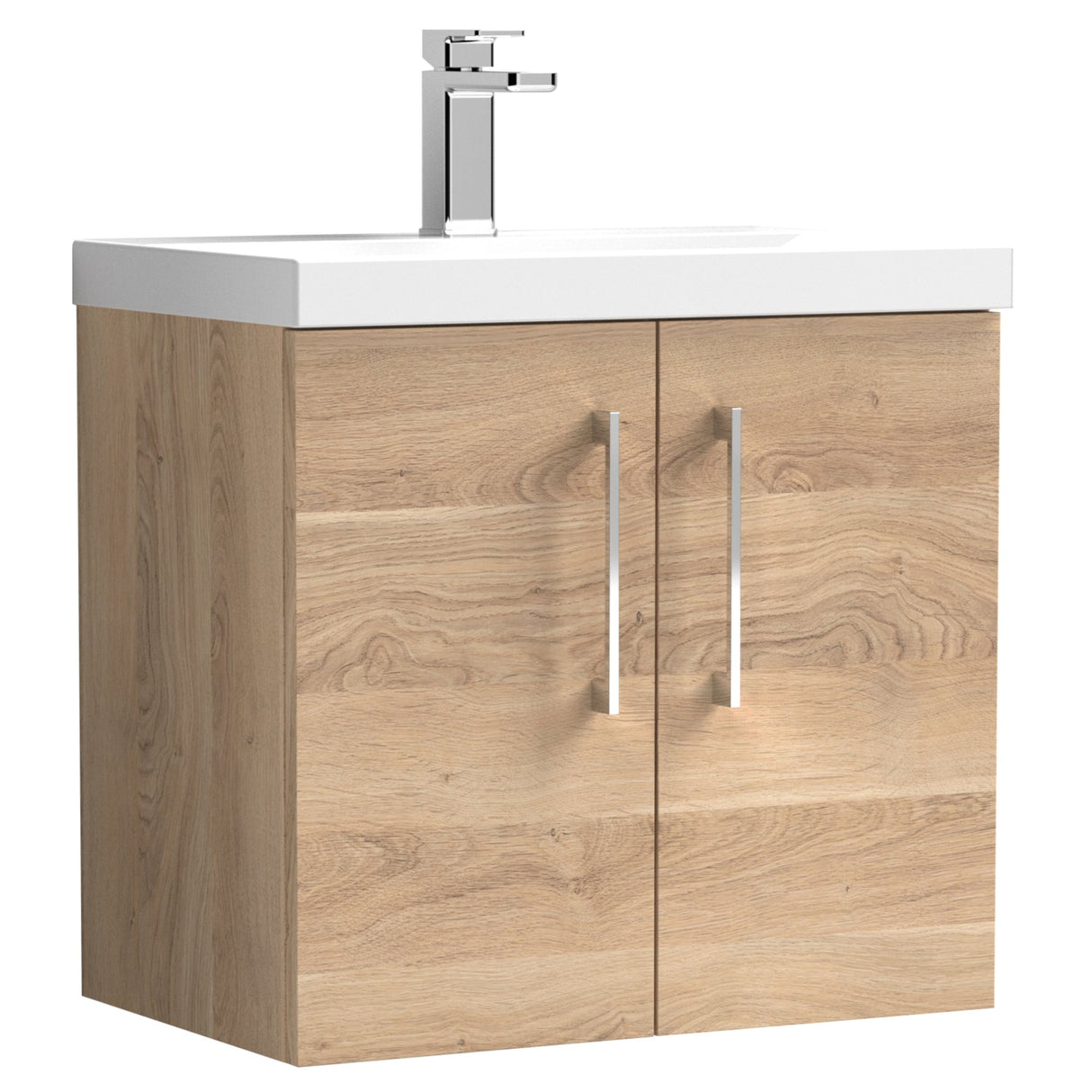 Nuie Arno 600mm Wall Hung 2 Door Vanity Unit & Basin Bleached Oak ARN3023D