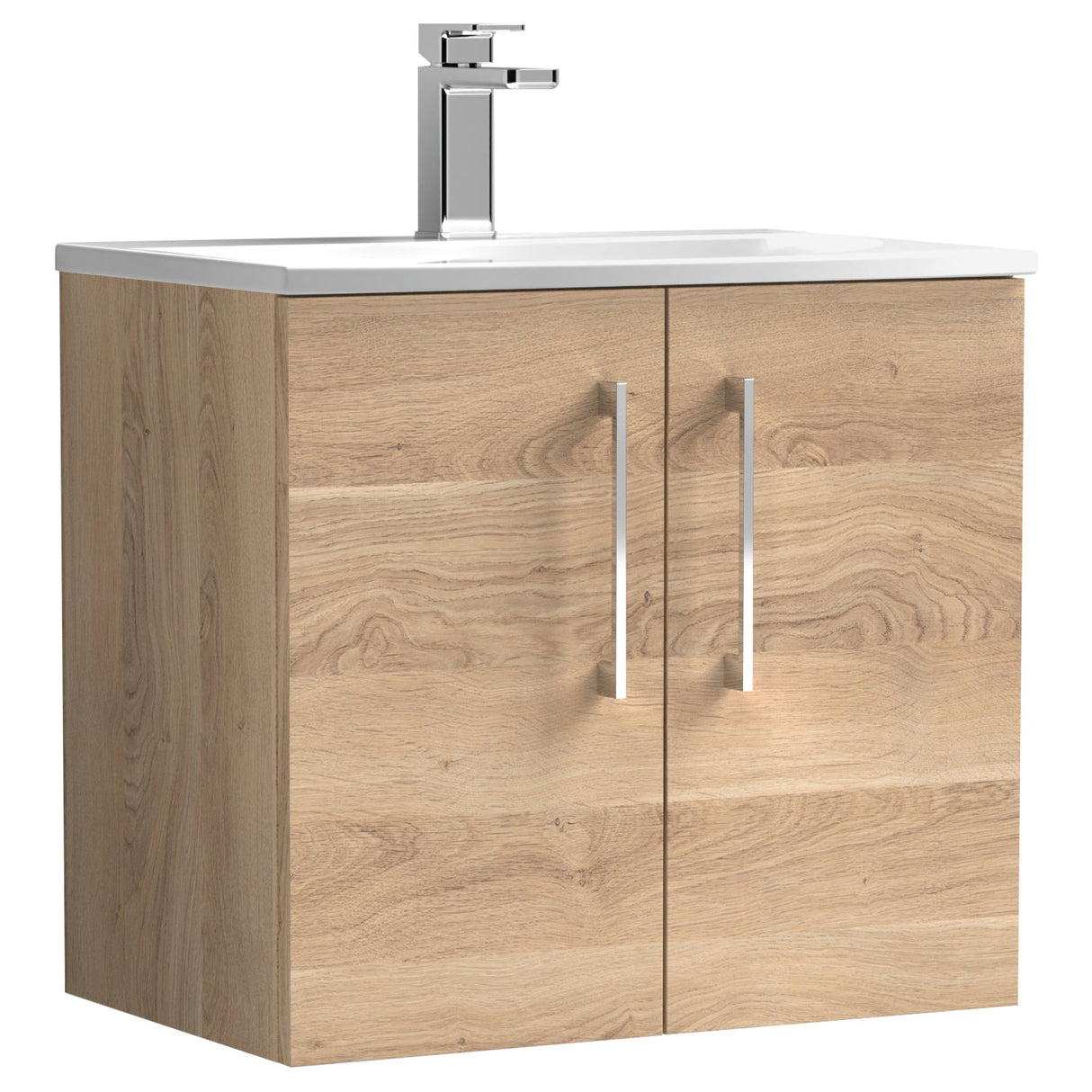Nuie Arno 600mm Wall Hung 2 Door Vanity Unit & Basin Bleached Oak ARN3023G