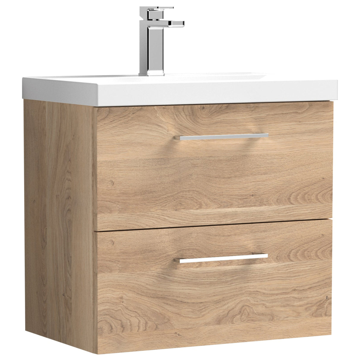 Nuie Arno 600mm Wall Hung 2 Drawer Vanity Unit & Basin Bleached Oak ARN3024A