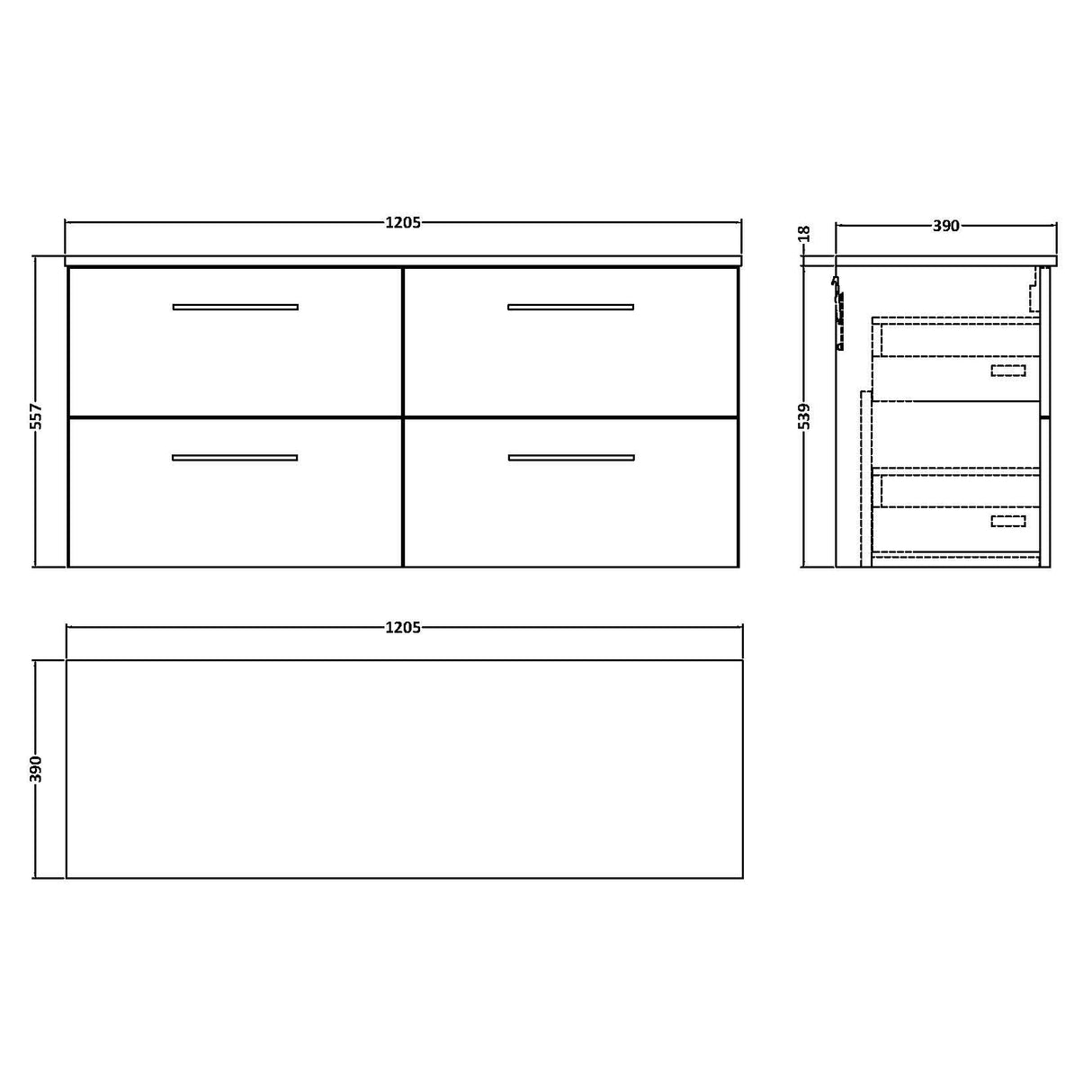 Nuie Arno 1200mm Wall Hung 4 Drawer Countertop Vanity Unit Bleached Oak ARN3024W2 LD
