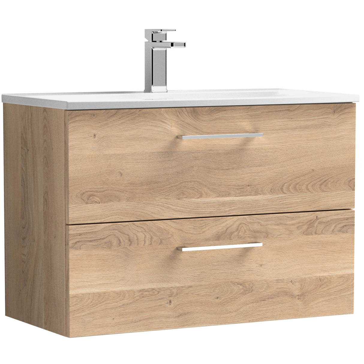 Nuie Arno 800mm Wall Hung 2 Drawer Vanity Unit & Basin Bleached Oak ARN3026G